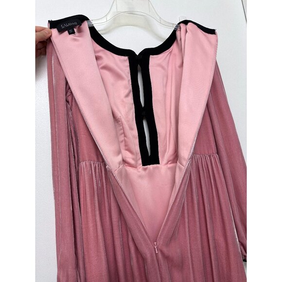 Saloni Camille Crystal Bow Liquid Velvet Midi Dress Rose Pink Black Beaded US 2 - Picture 15 of 16